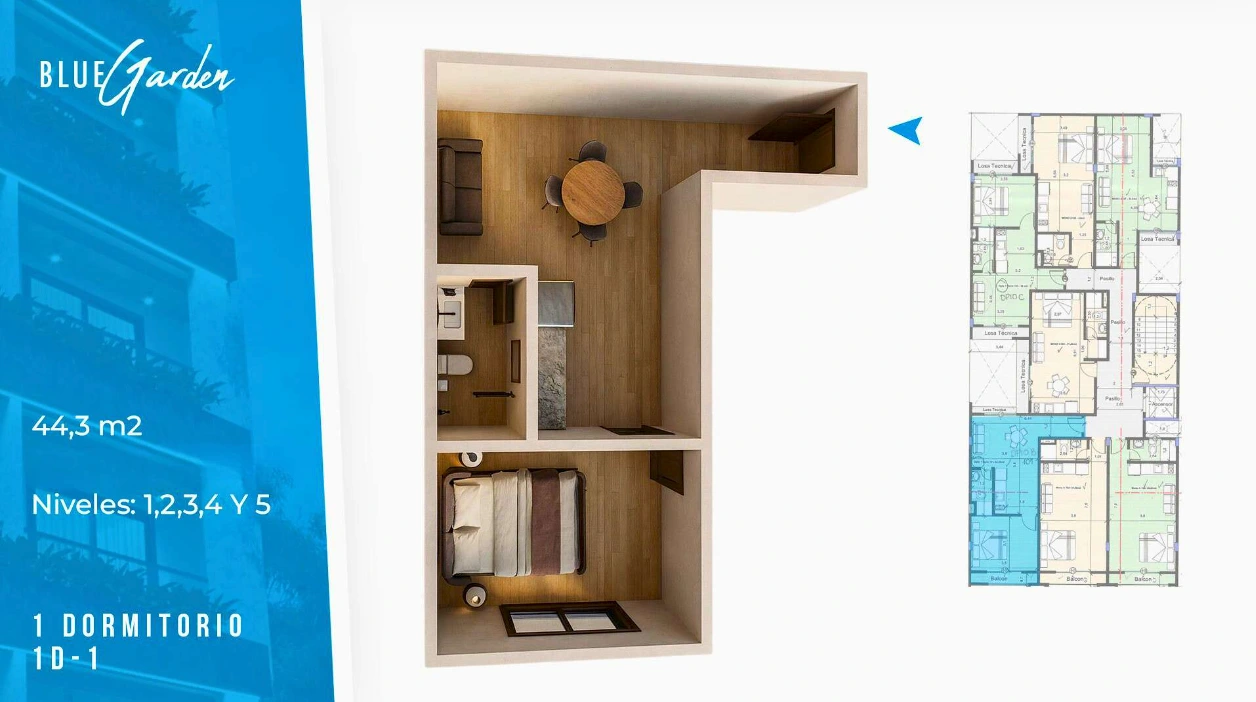 Plano del modelo 1D-1 de Blue Garden