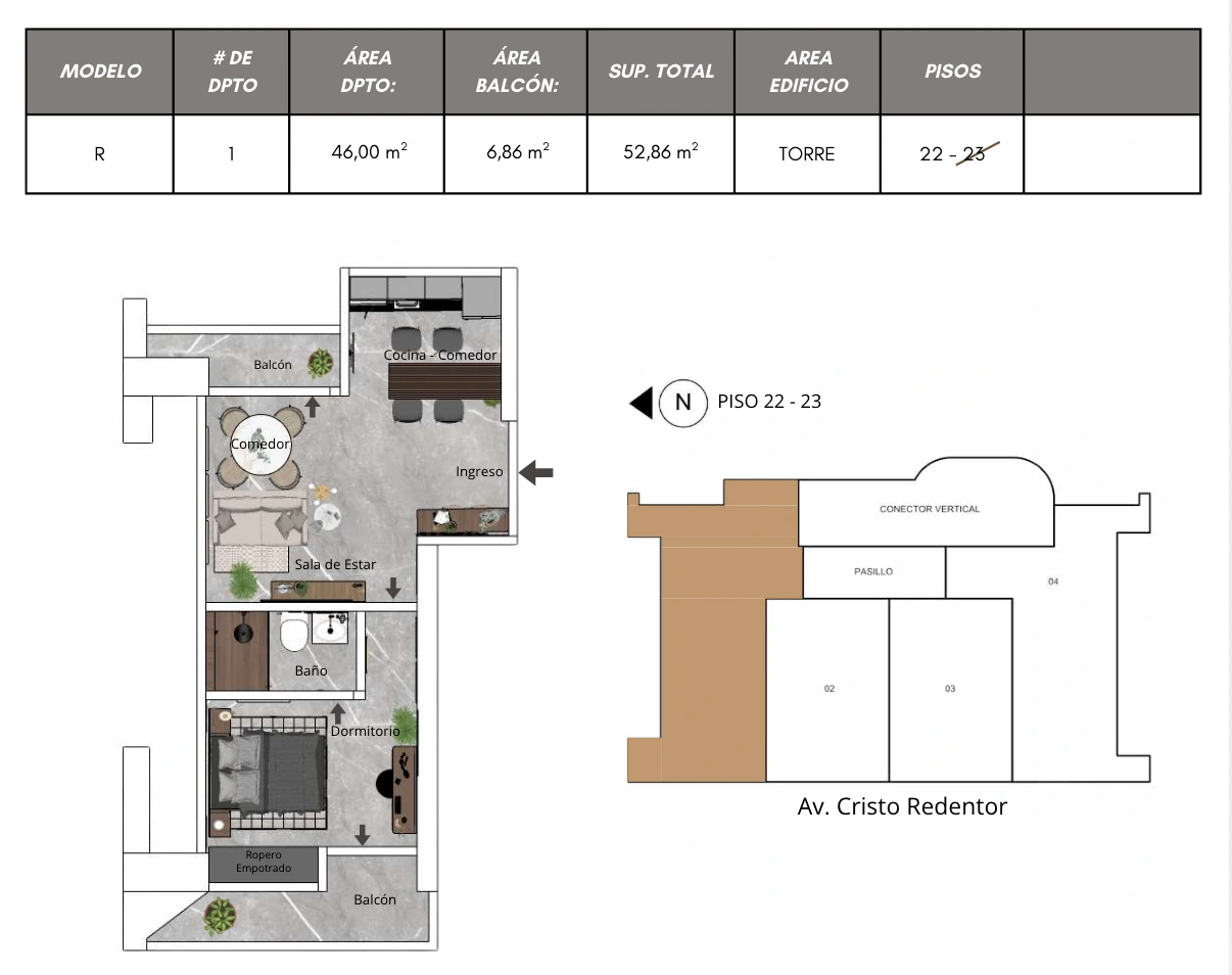 Plano del modelo R de Bless Tower