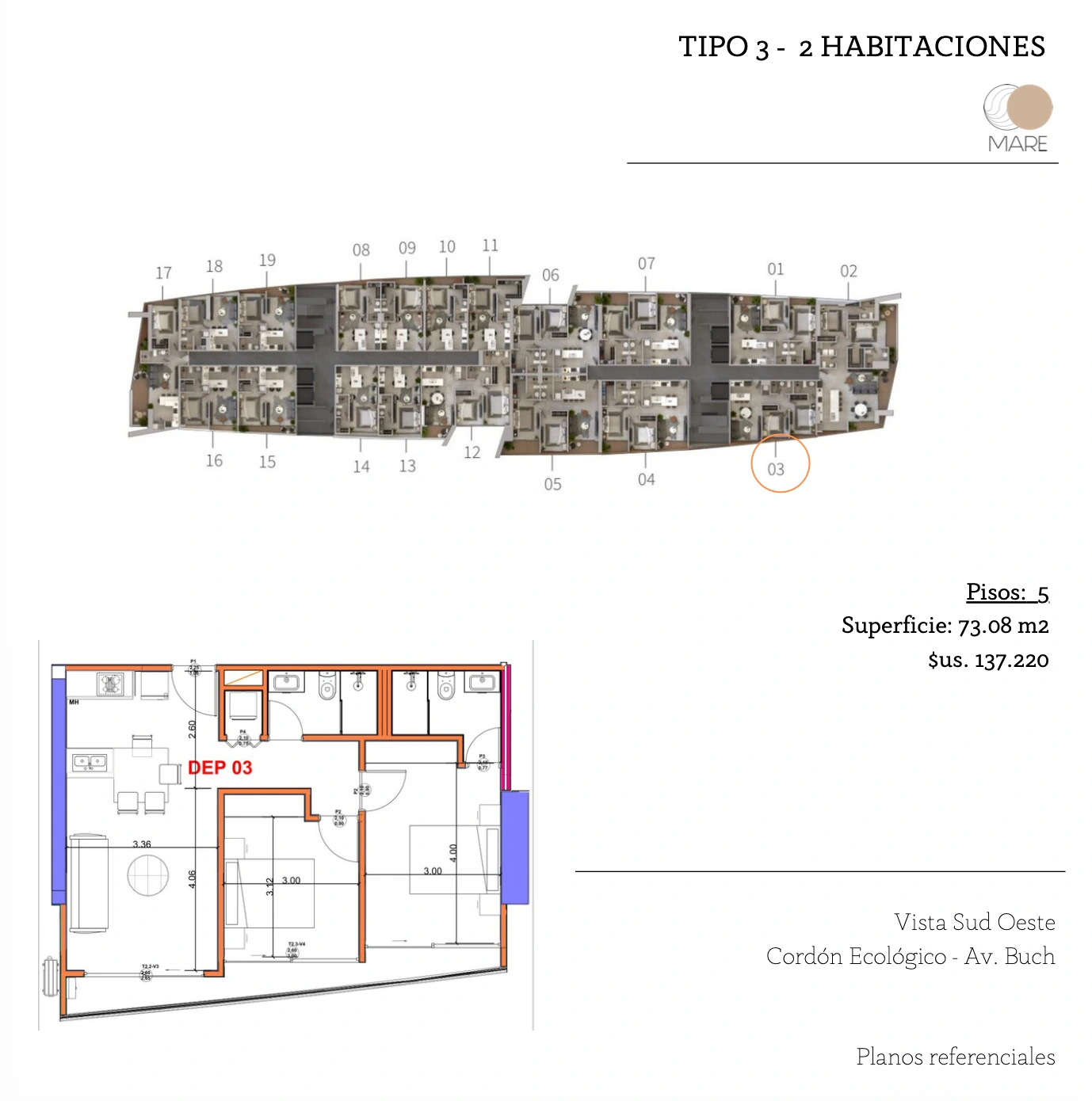 Plano del modelo TIPO 3 de Mare