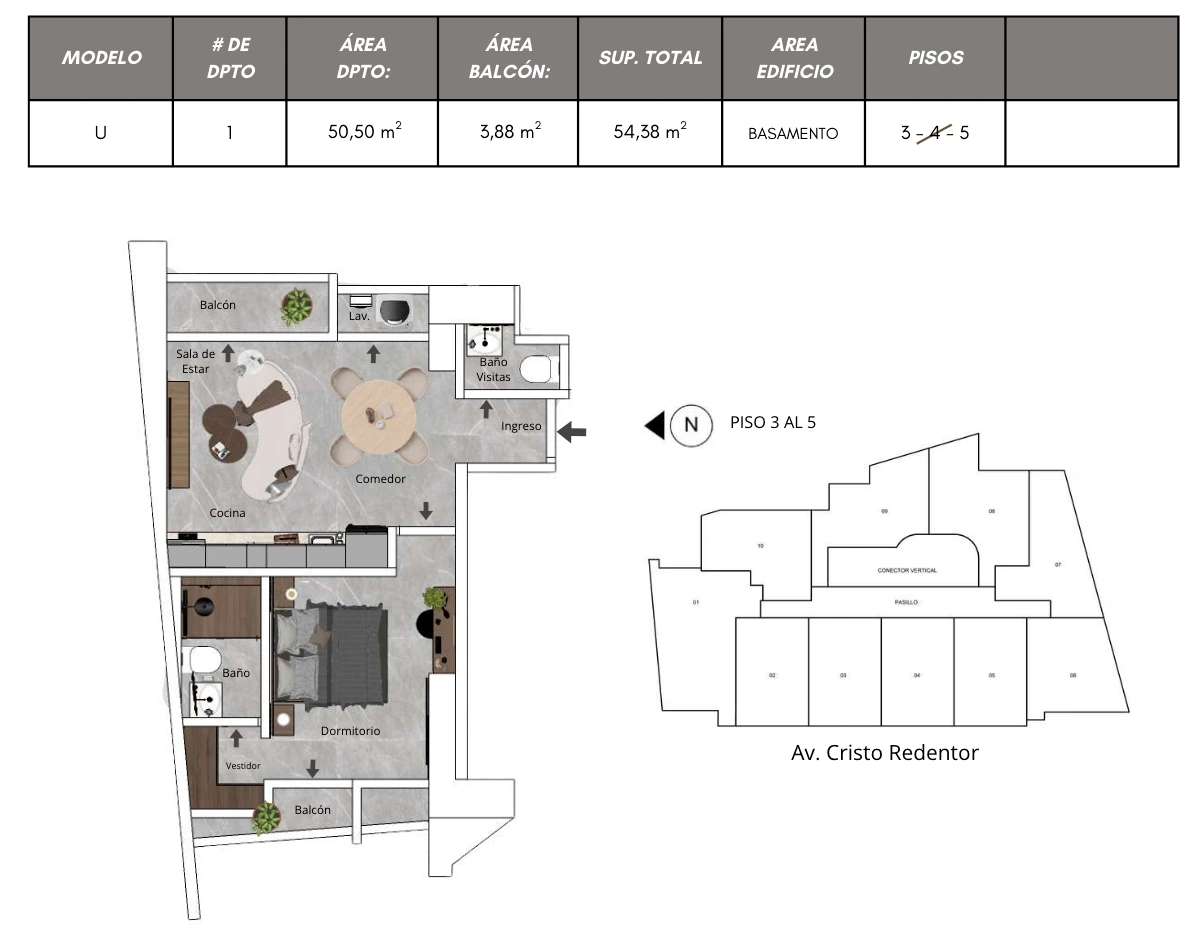 Plano del modelo U de Bless Tower