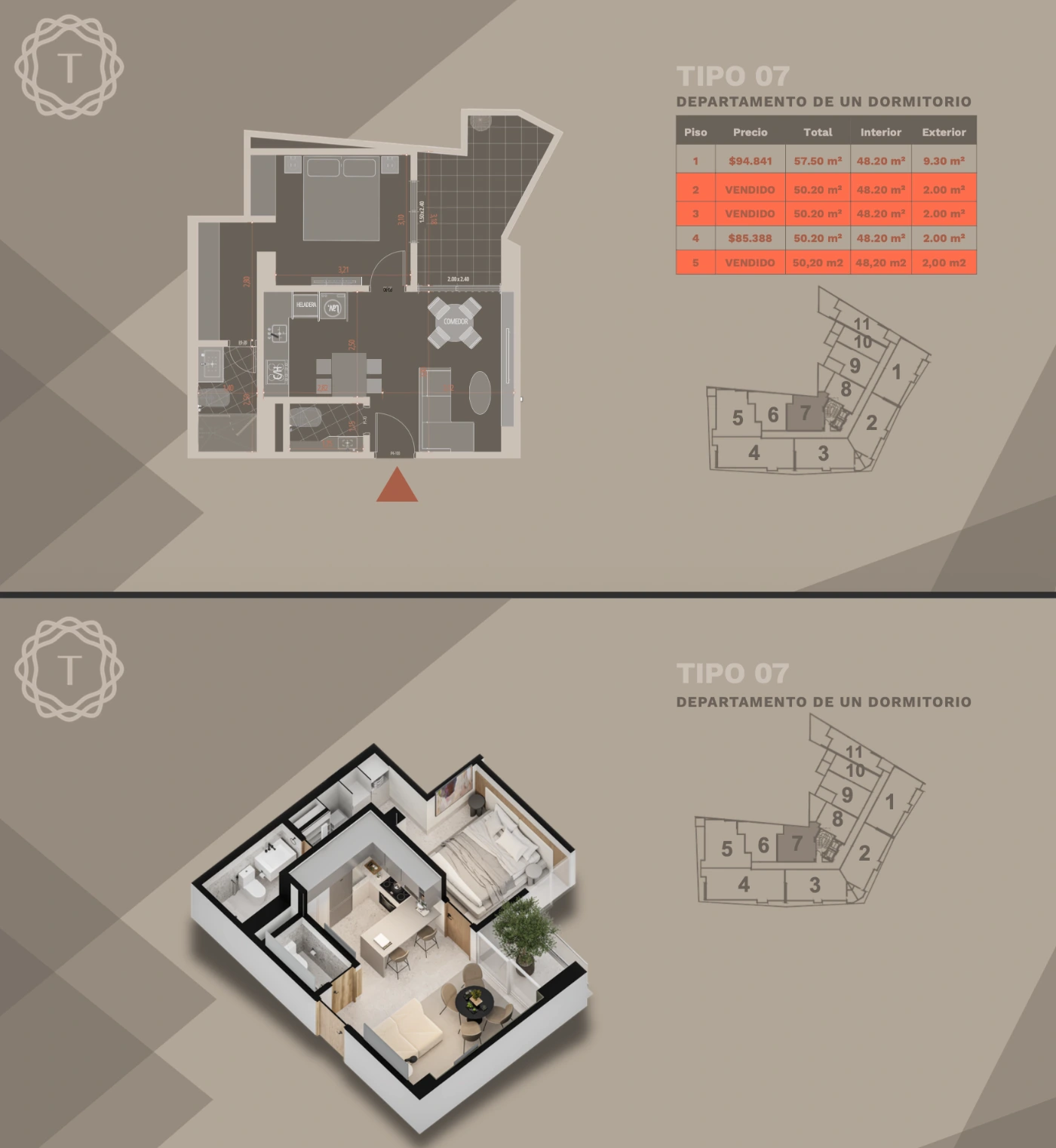 Plano del modelo TIPO 07 de Terrazo
