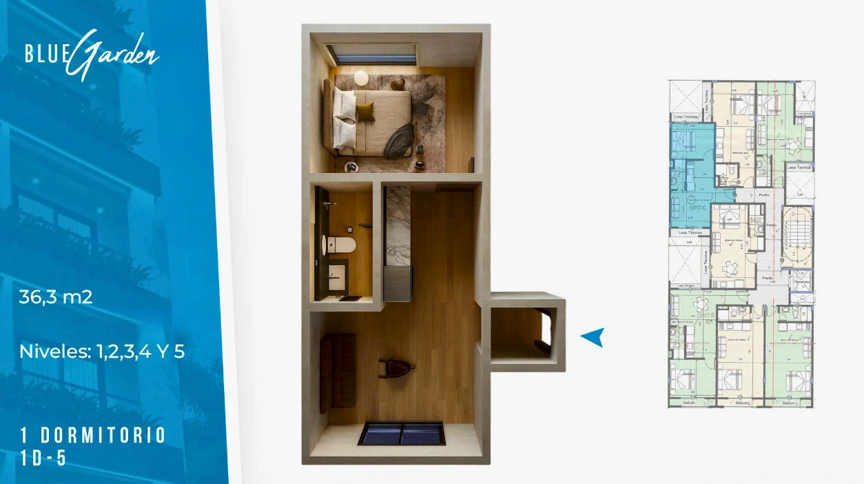 Plano del modelo 1D-5 de Blue Garden
