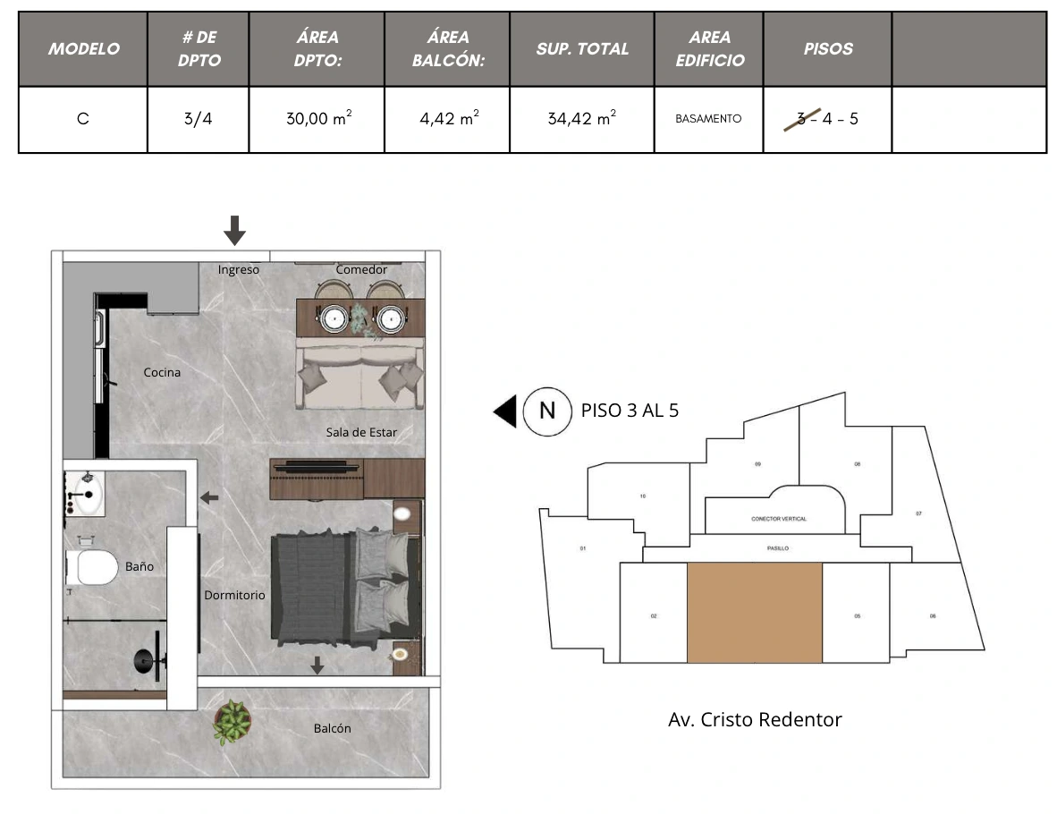 Plano del modelo C de Bless Tower