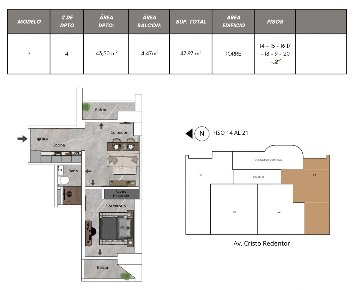 Plano del modelo P de Bless Tower