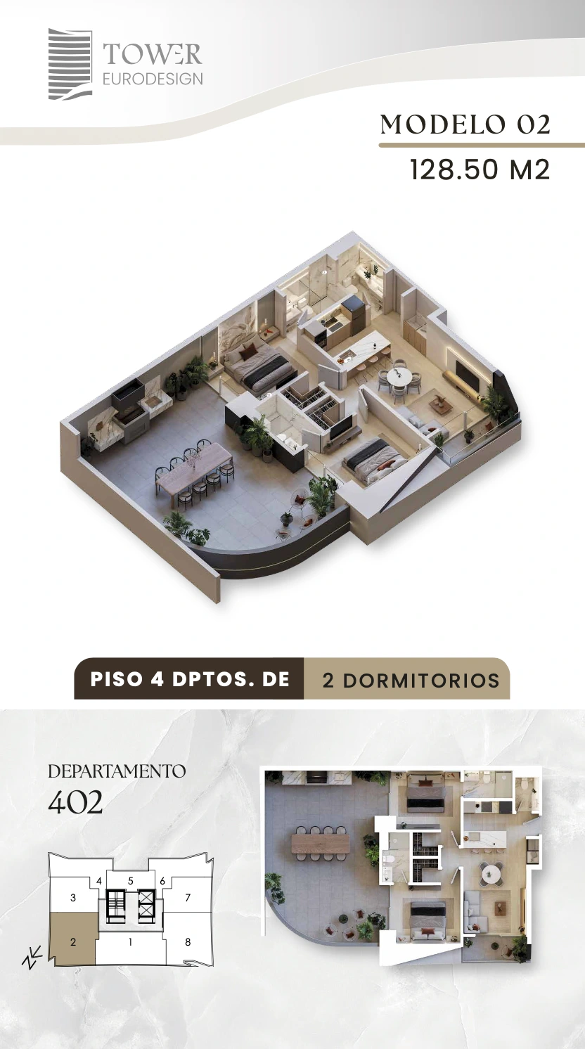 Plano del modelo 2+T de Eurodesign Tower