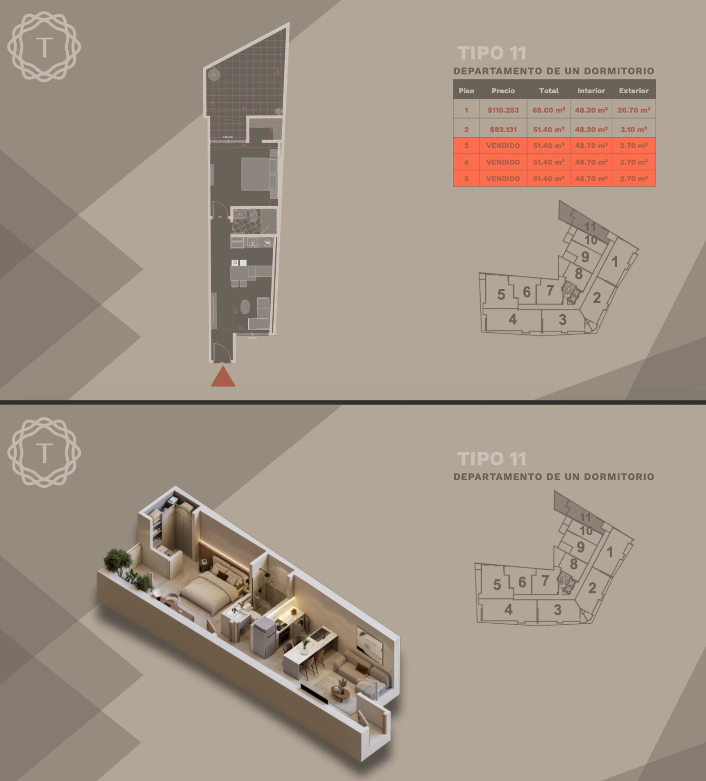 Plano del modelo TIPO 11 de Terrazo