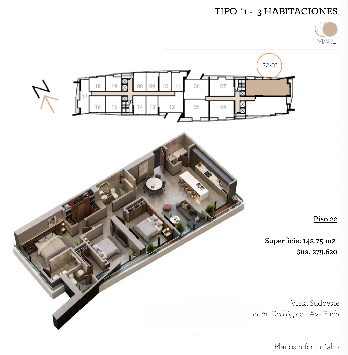 Plano del modelo TIPO 1 de Mare