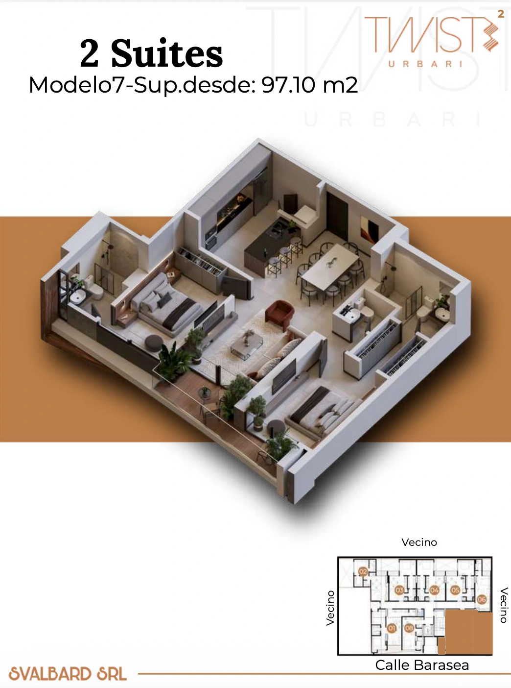 Plano del modelo 2D+3baños de Twist 2