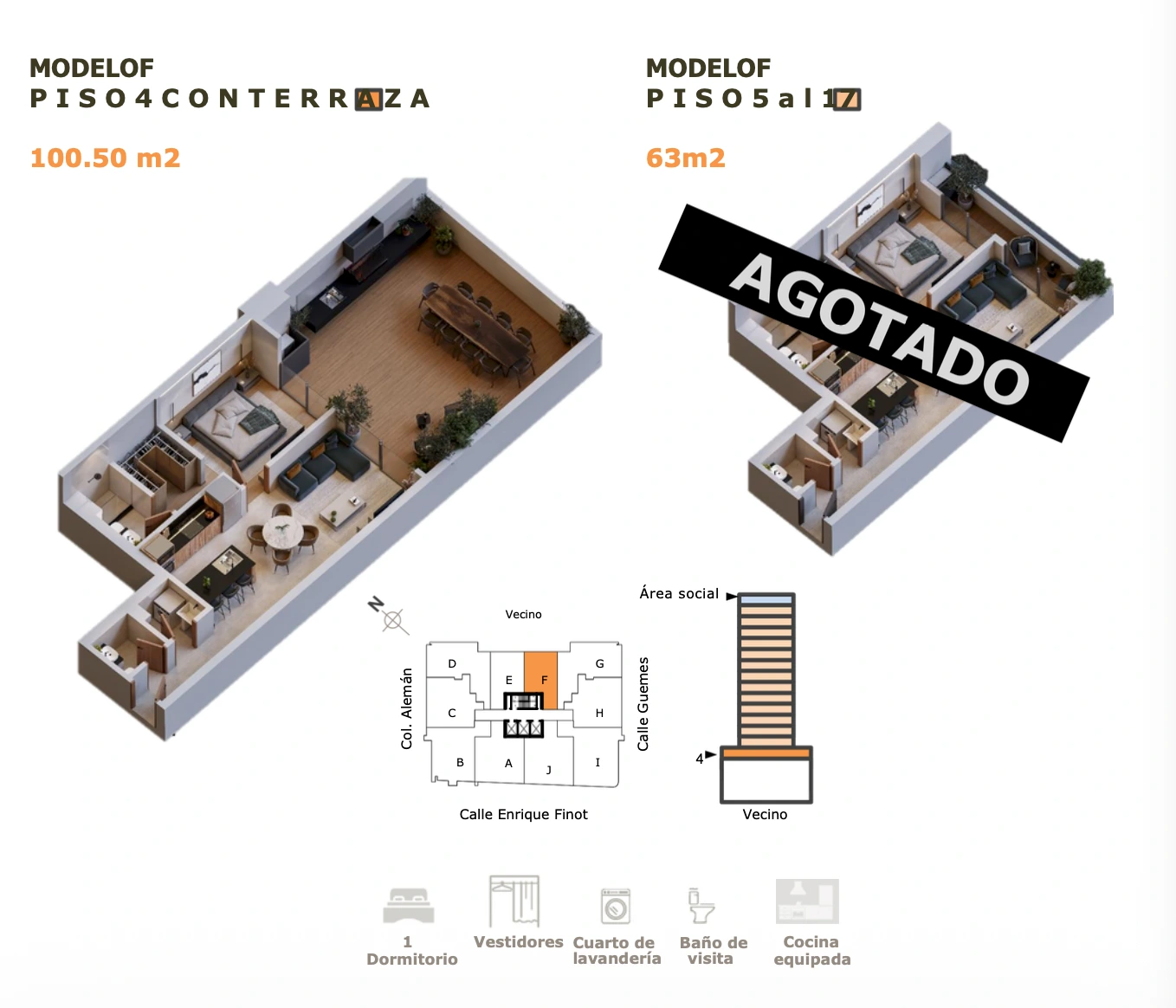 Plano del modelo F de Luxe Tower