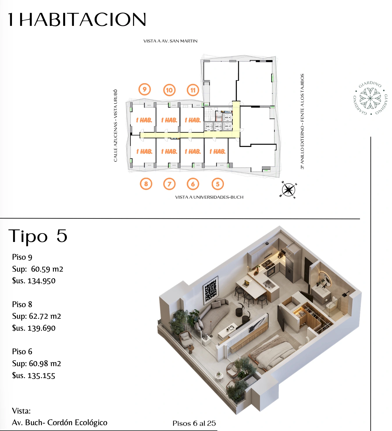 Plano del modelo TIPO 5 de Giardino