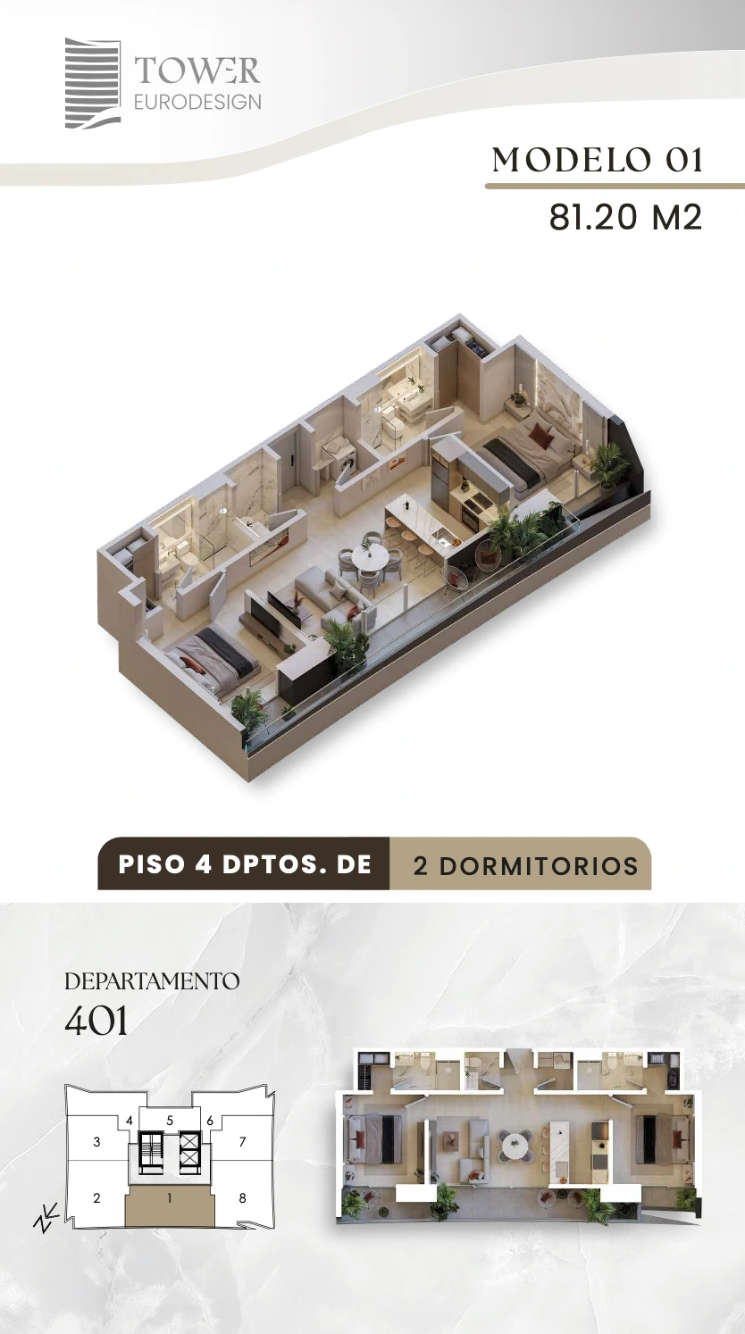 Plano del modelo 1+T de Eurodesign Tower