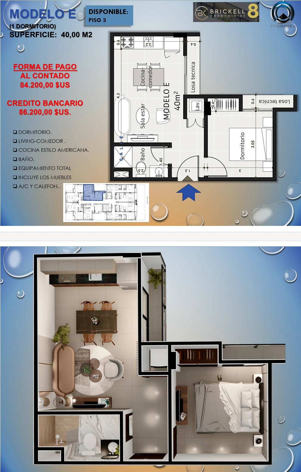 Plano del modelo E de Brickel 8