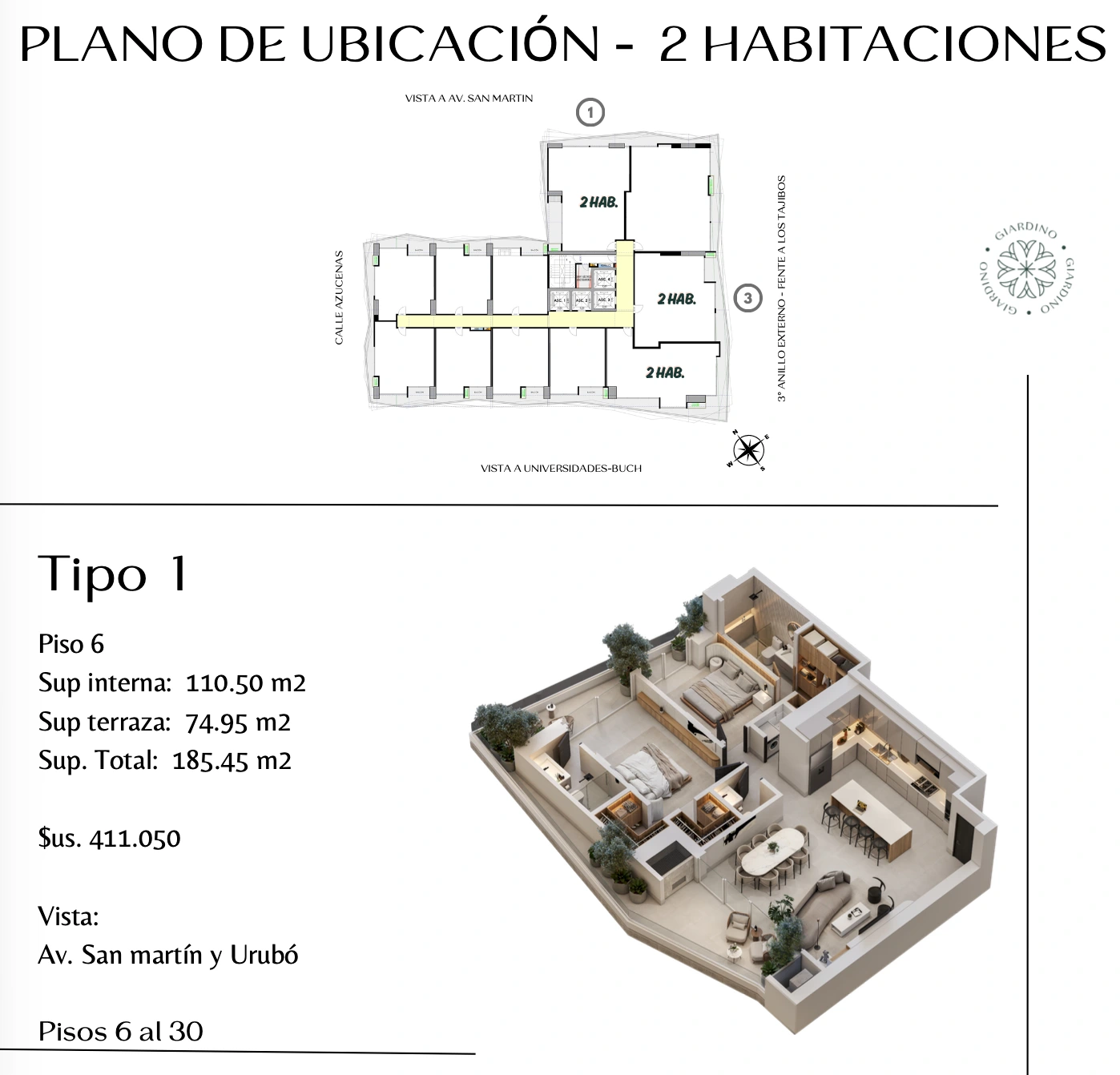 Plano del modelo TIPO 1 de Giardino