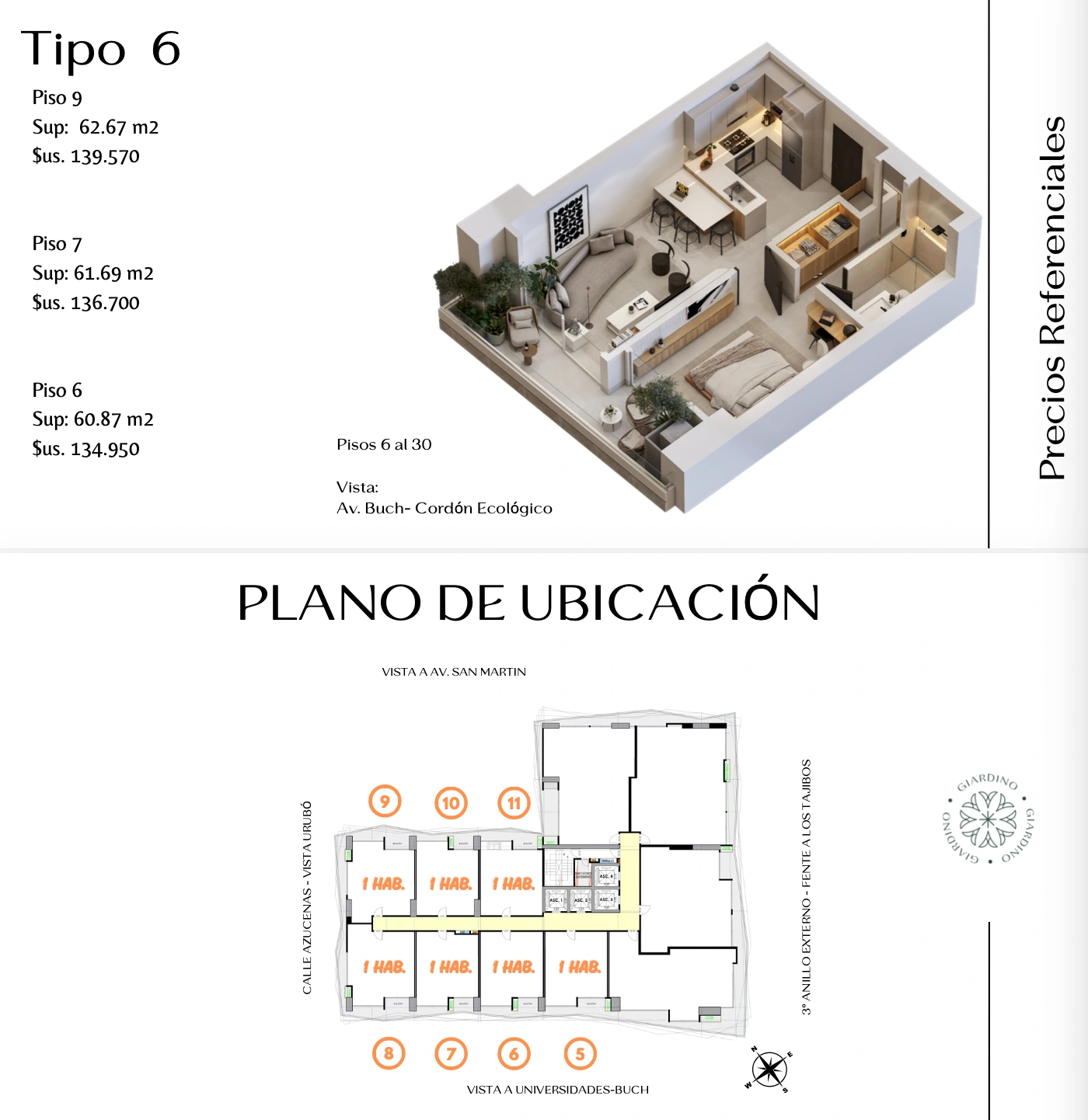 Plano del modelo TIPO 6 de Giardino