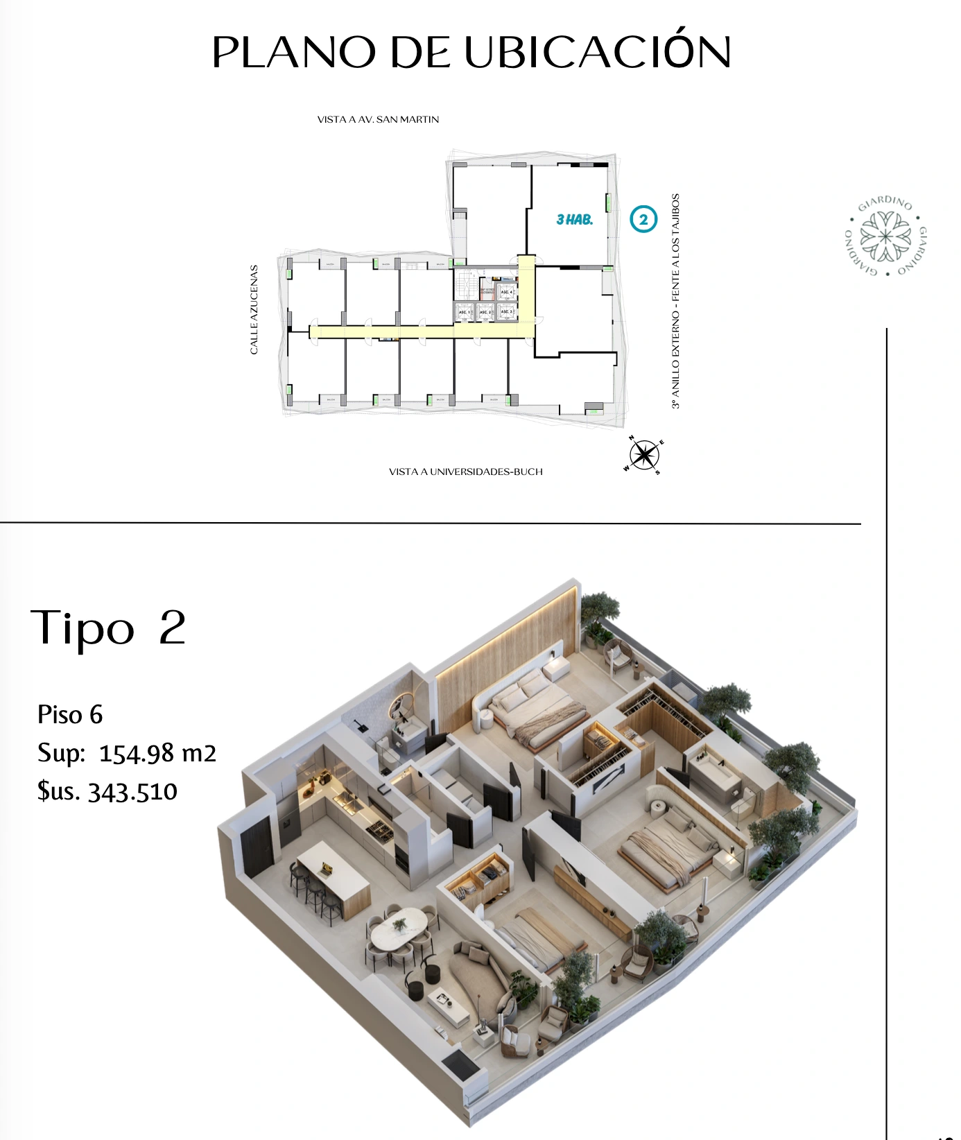 Plano del modelo TIPO 2 de Giardino