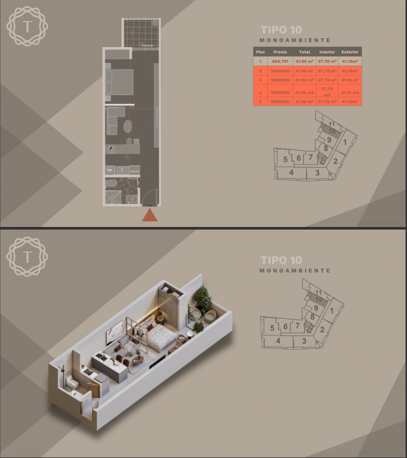 Plano del modelo TIPO 10 de Terrazo