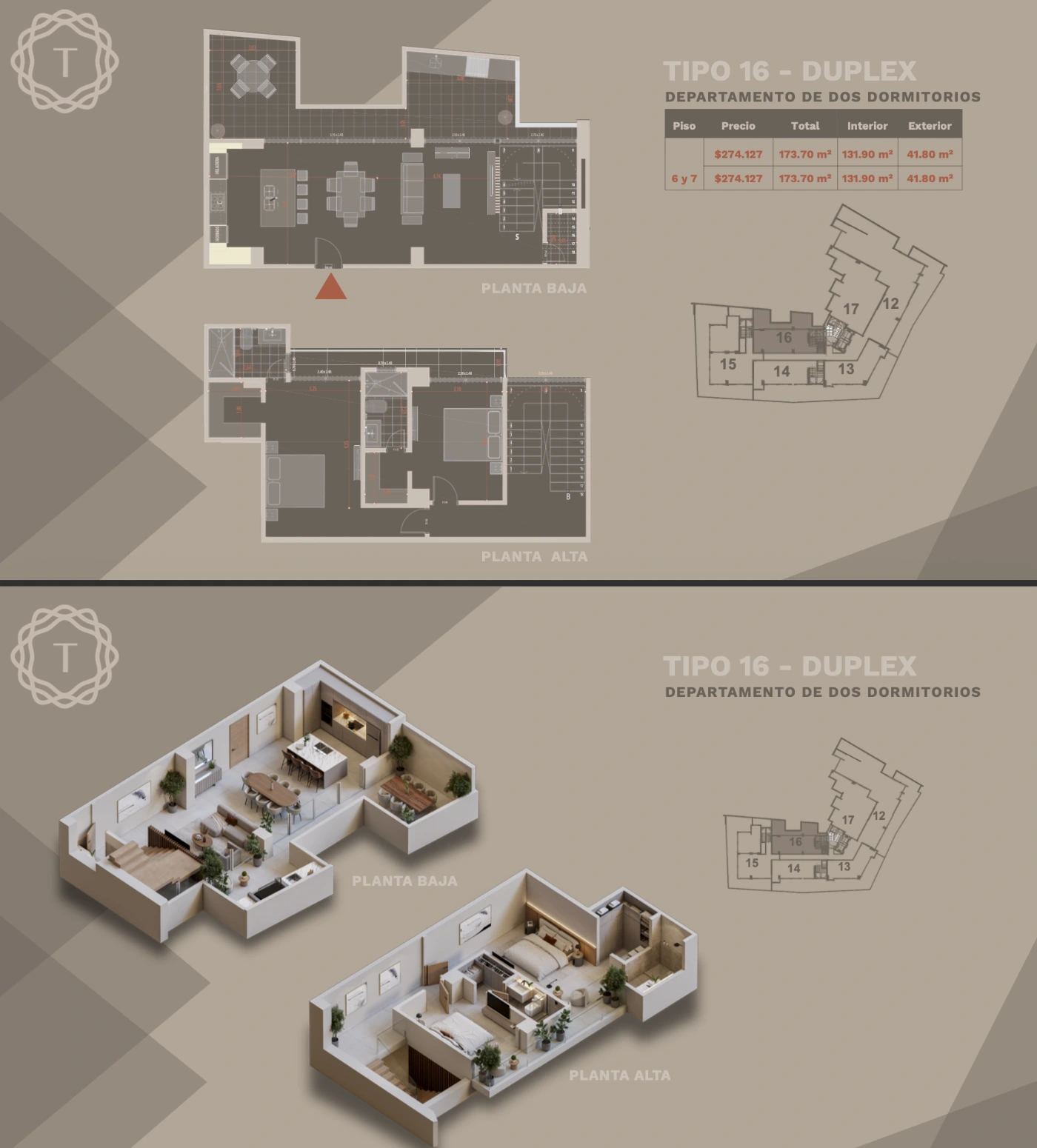 Plano del modelo TIPO 16 de Terrazo