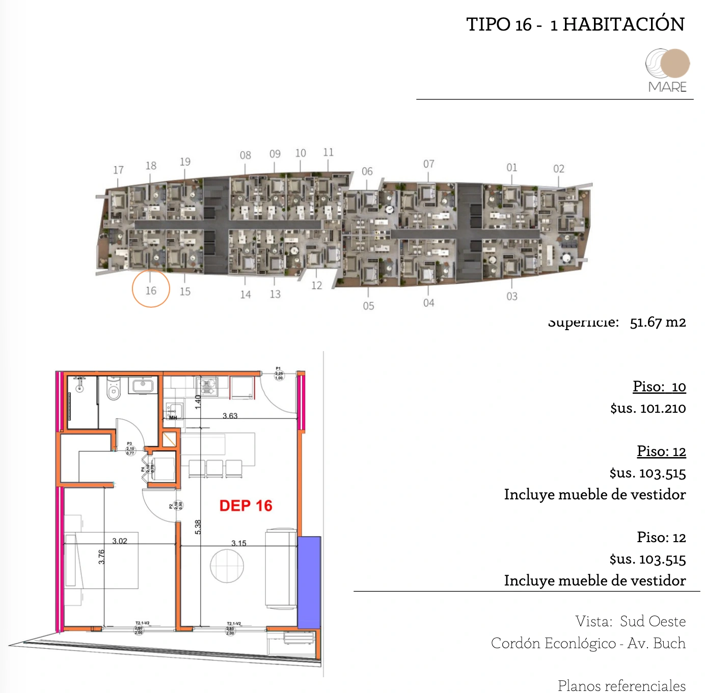 Plano del modelo TIPO 16 de Mare