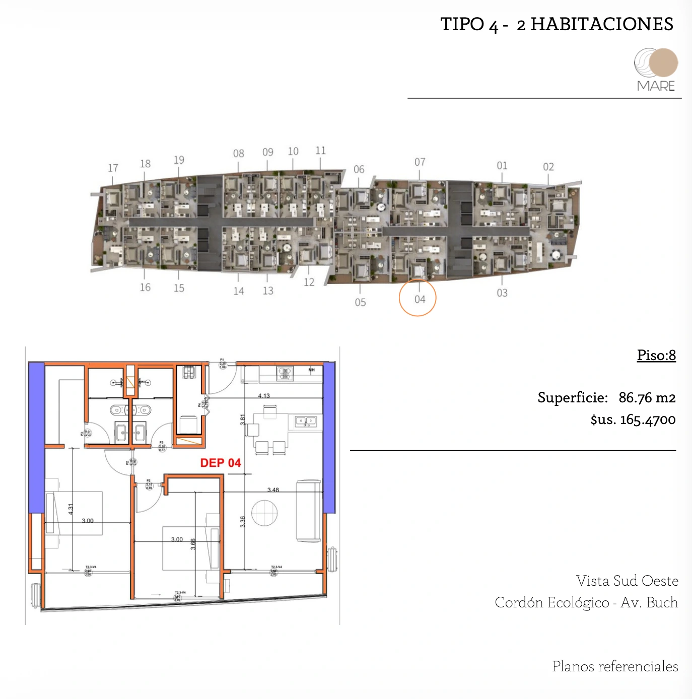 Plano del modelo TIPO 4 de Mare