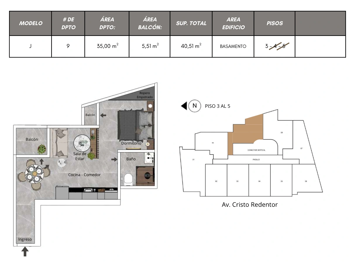 Plano del modelo J de Bless Tower