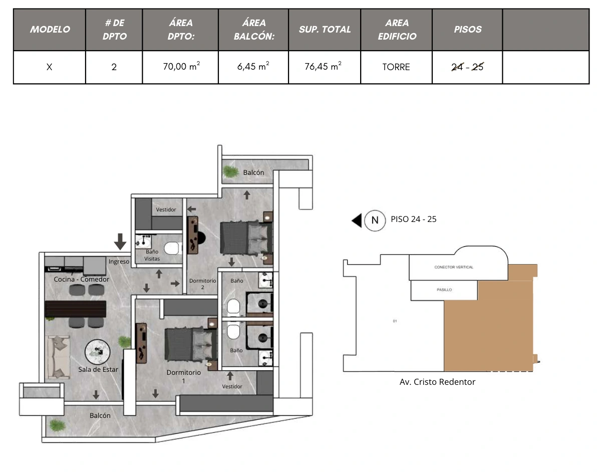 Plano del modelo X de Bless Tower
