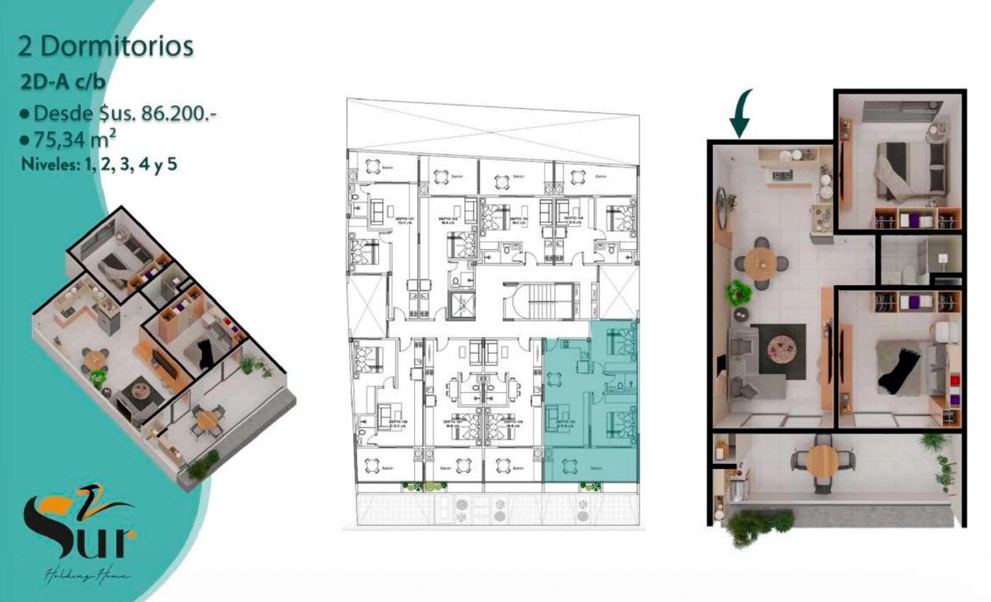 Plano del modelo 2D-A c/b de HH Sur2