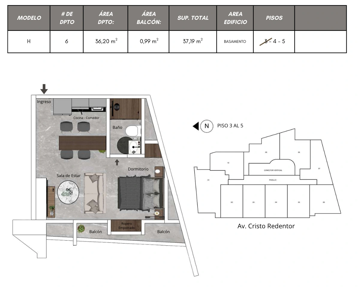 Plano del modelo H de Bless Tower