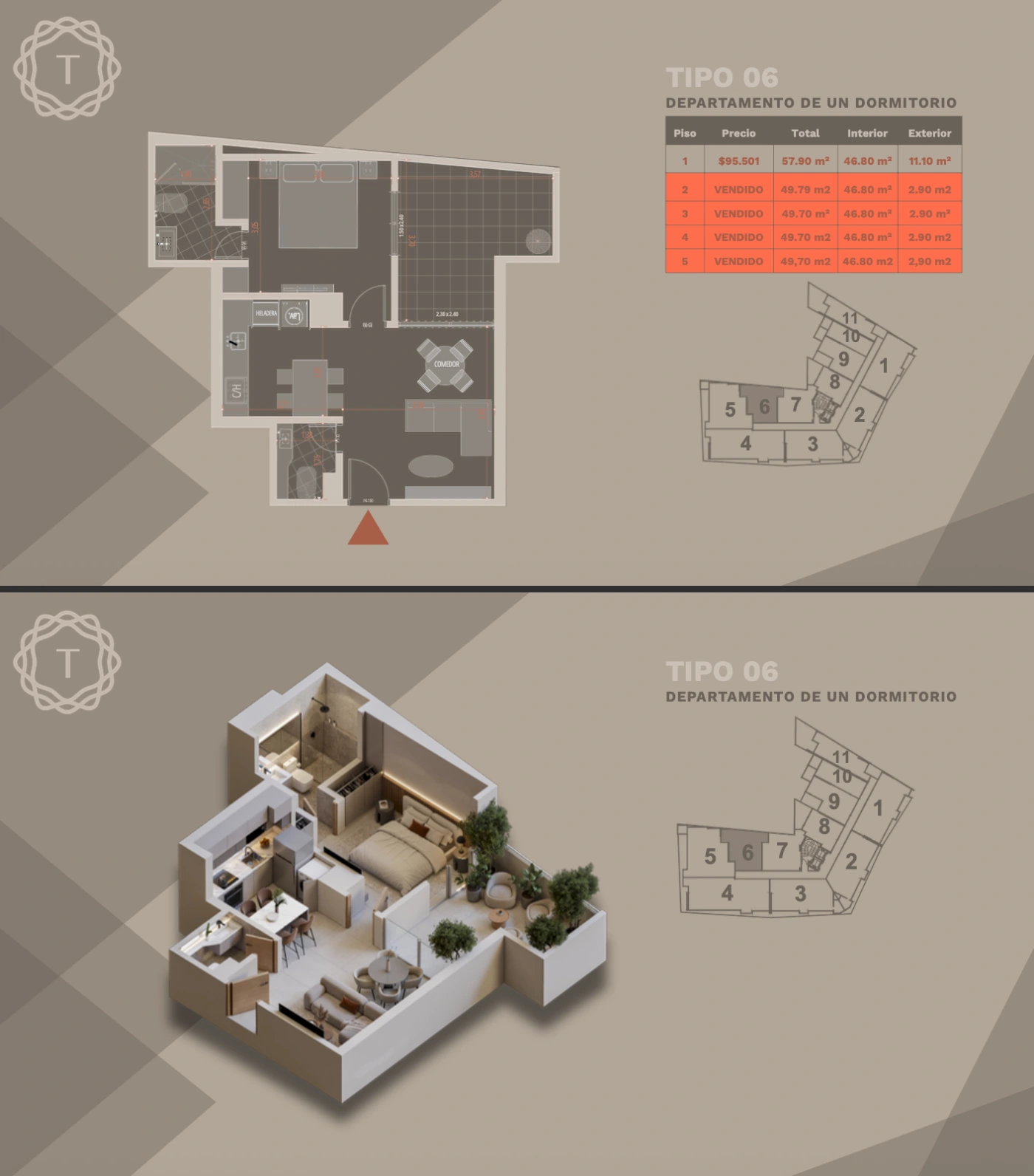 Plano del modelo TIPO 06 de Terrazo