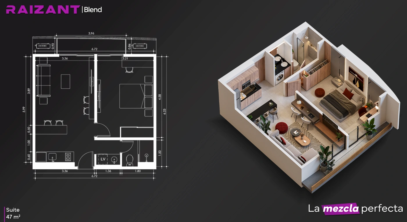 Plano del modelo 1D-47 de Raizant Blend