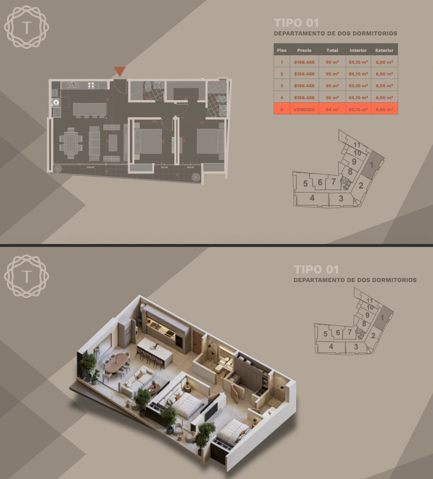 Plano del modelo TIPO 01 de Terrazo