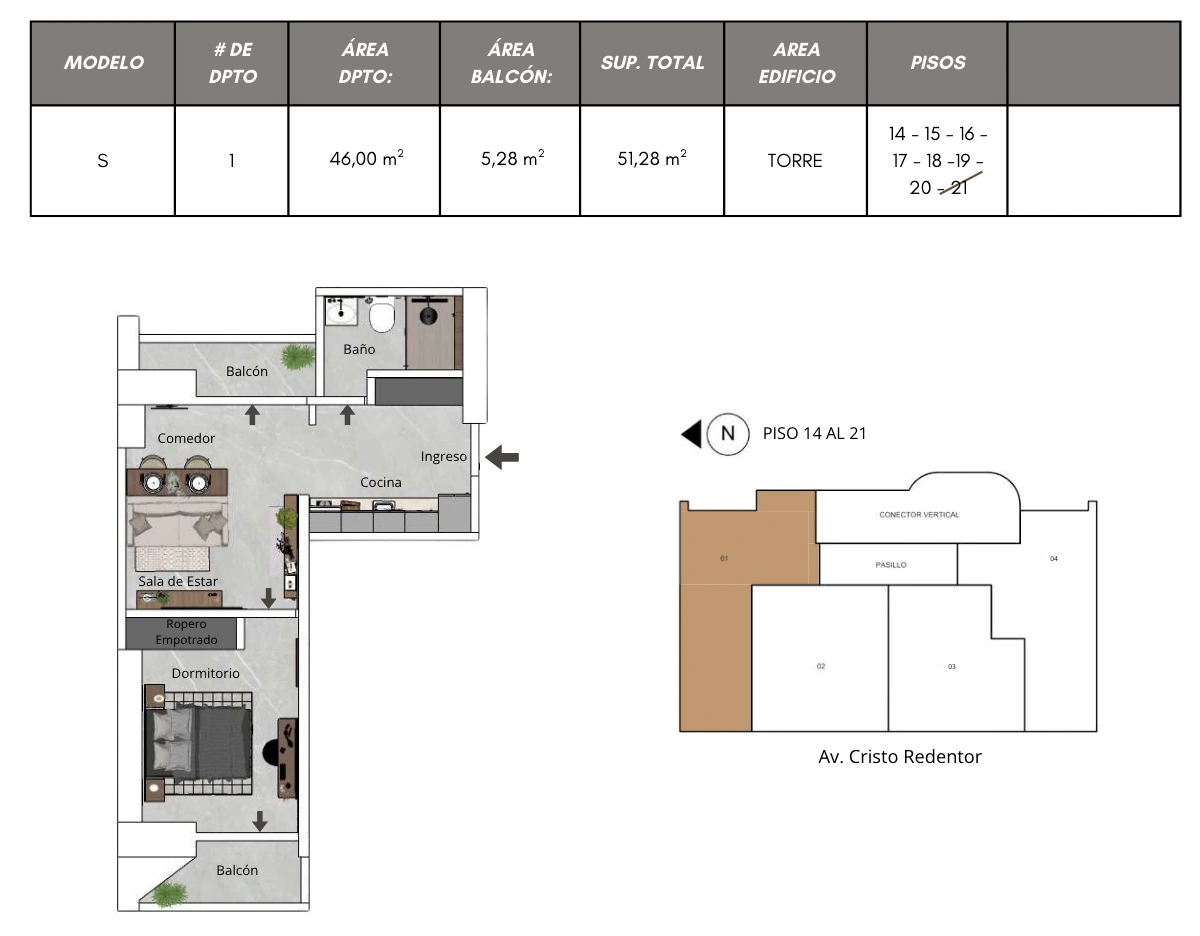 Plano del modelo S de Bless Tower
