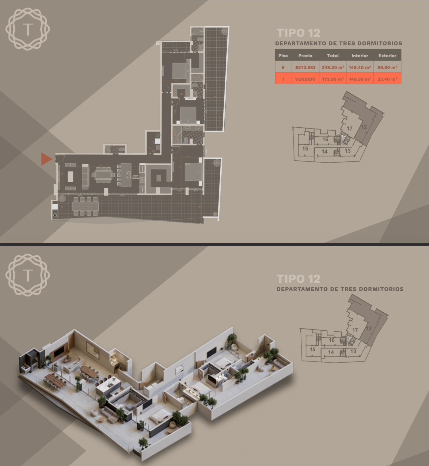 Plano del modelo TIPO 12 de Terrazo