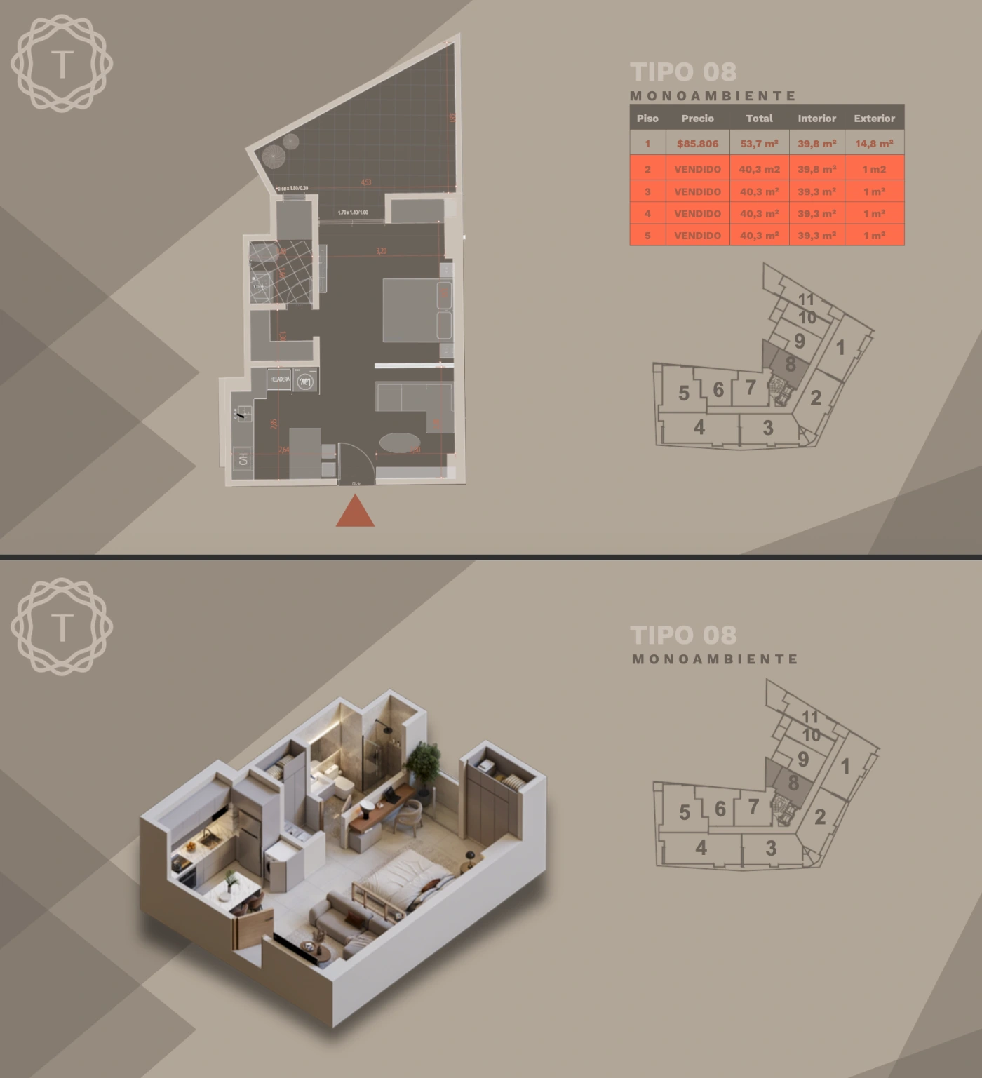 Plano del modelo TIPO 08 de Terrazo