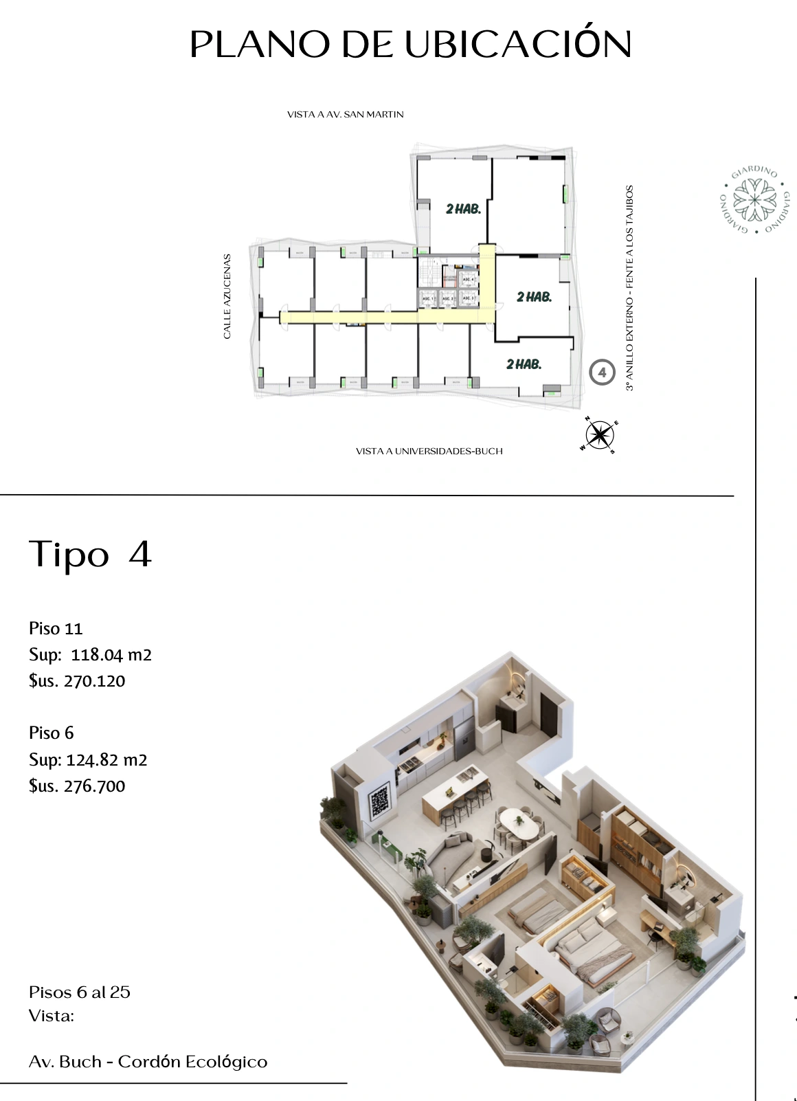 Plano del modelo TIPO 4 de Giardino