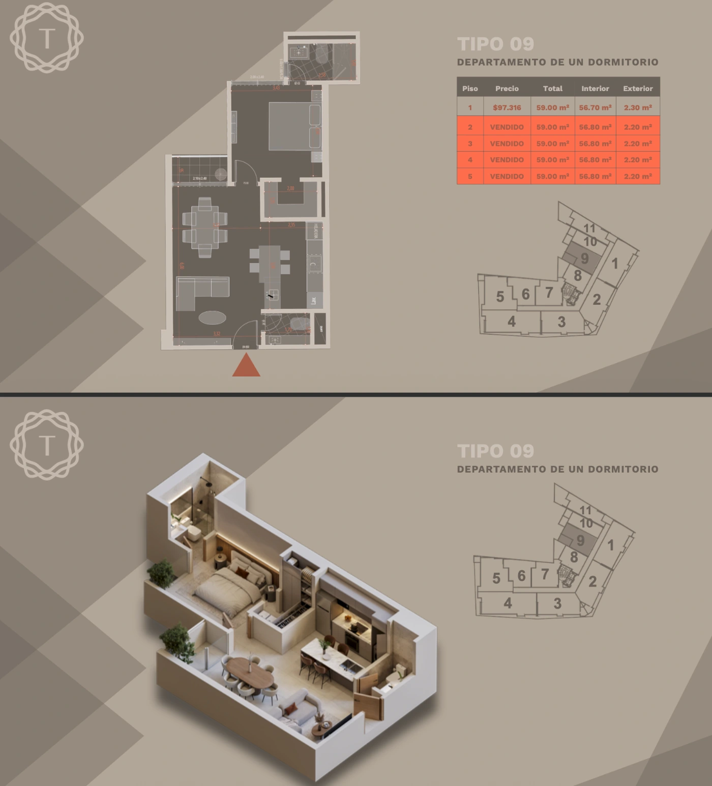 Plano del modelo TIPO 09 de Terrazo