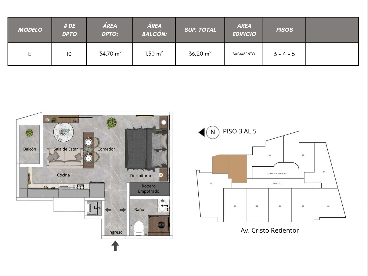 Plano del modelo E de Bless Tower