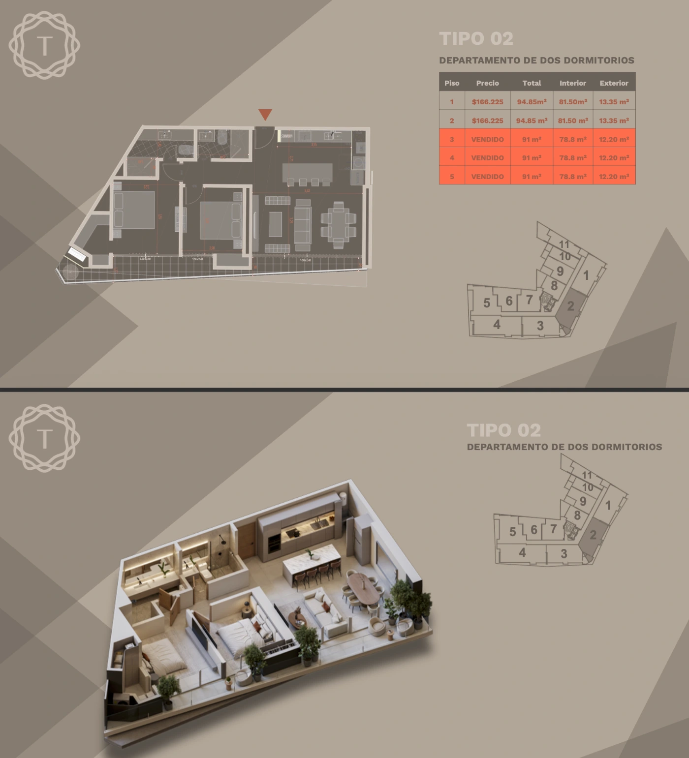 Plano del modelo TIPO 02 de Terrazo