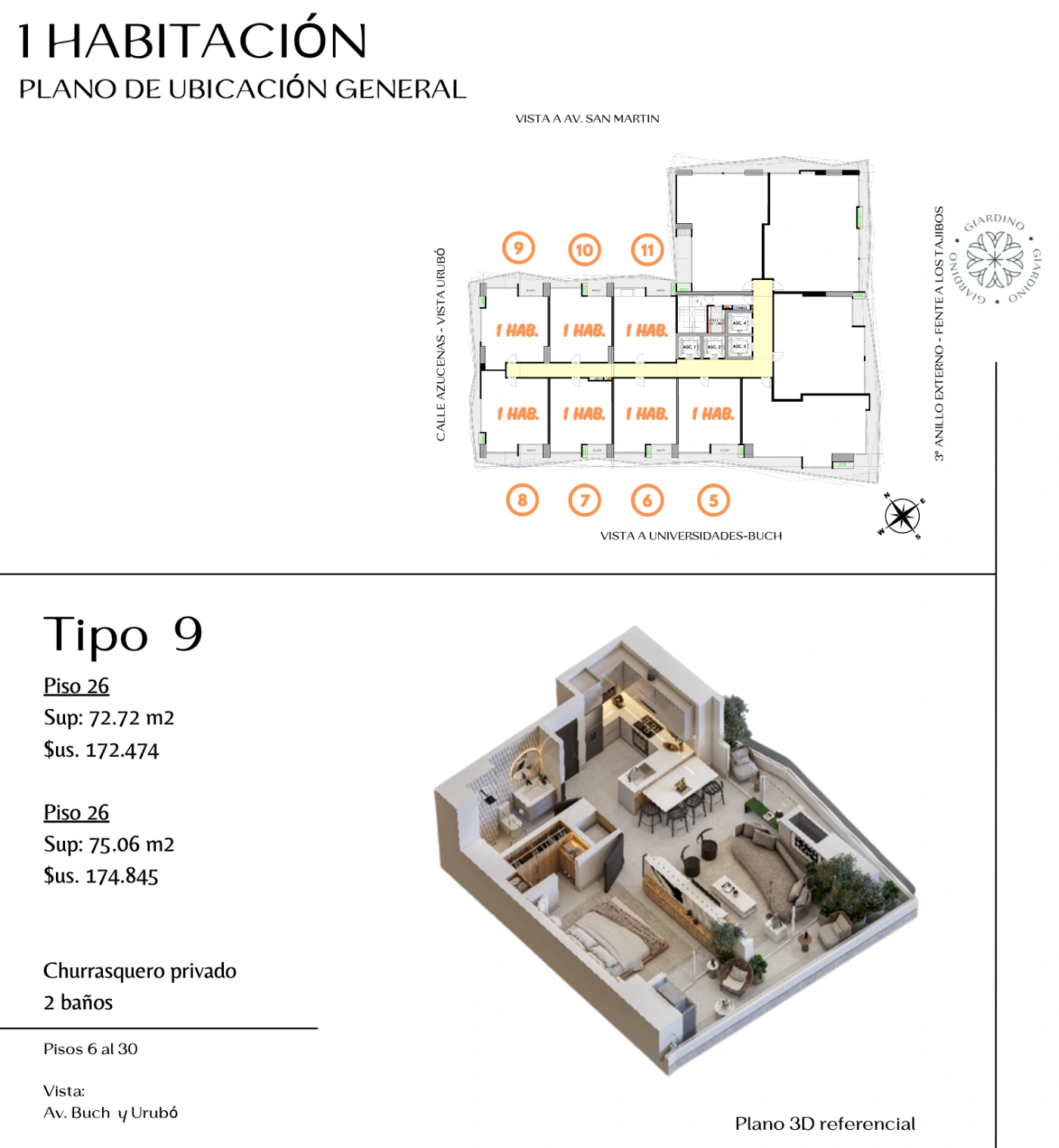 Plano del modelo TIPO 9 de Giardino