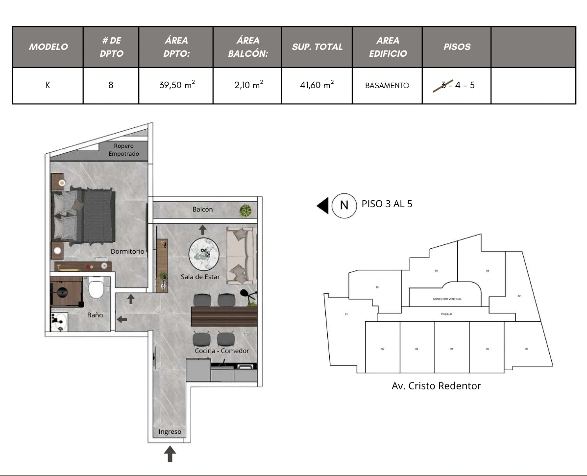 Plano del modelo K de Bless Tower