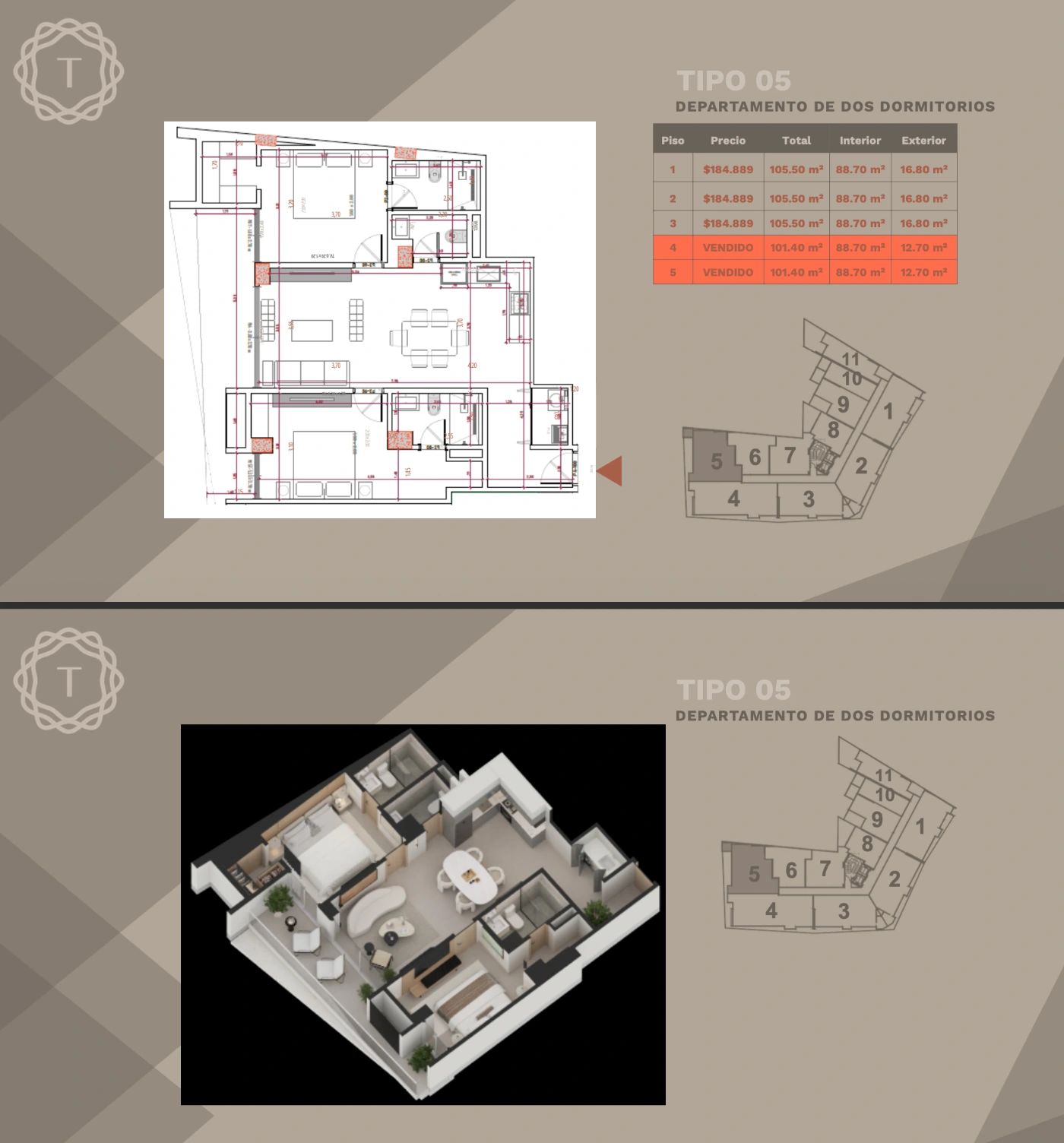 Plano del modelo TIPO 05 de Terrazo