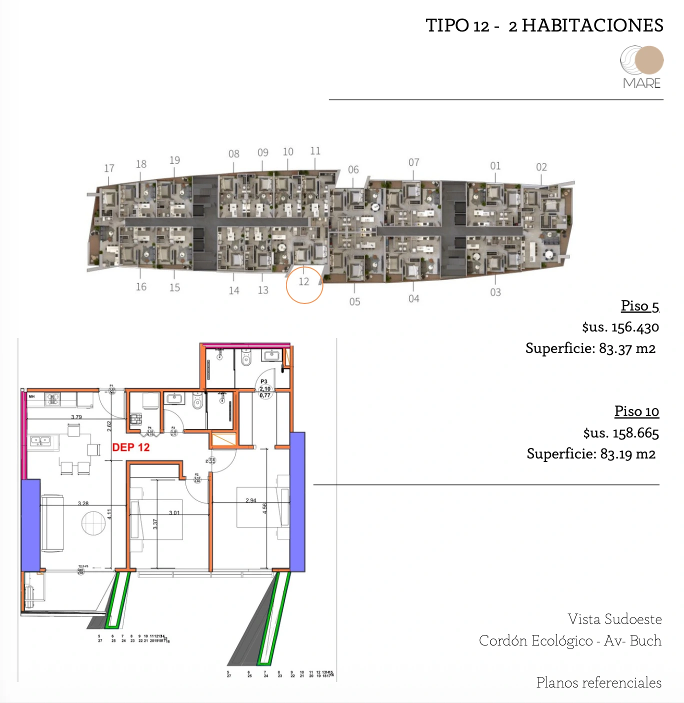 Plano del modelo TIPO 12 de Mare