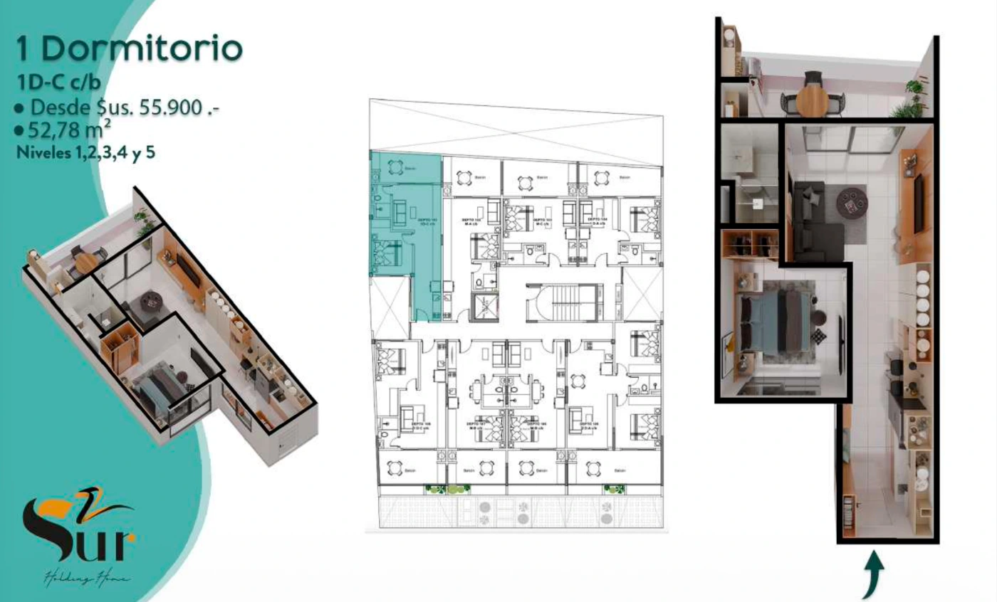 Plano del modelo 1D-C c/b de HH Sur2